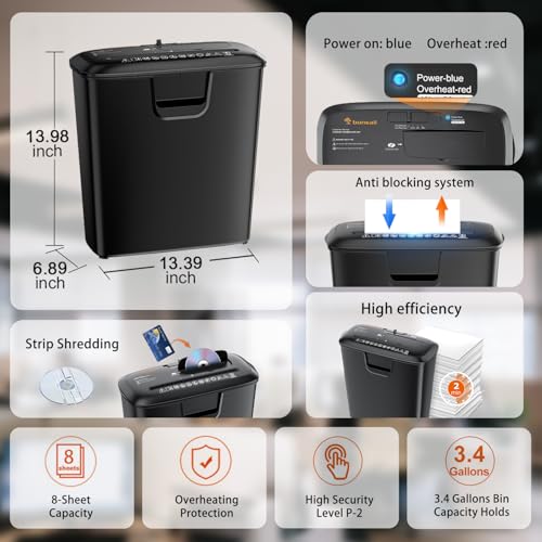 image for Bonsaii 8-Sheet Strip-Cut Shredder for Home & Office Use Shreds Paper,