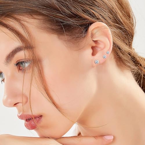 VOLUKA Cubic Zirconia Stainless Steel Screw Flat Back Earring - Hypoallergenic Stud Earrings for Women & Men - 316L Titanium CZ Stud Earrings for Nickel-Free, Trendy & Elegant4