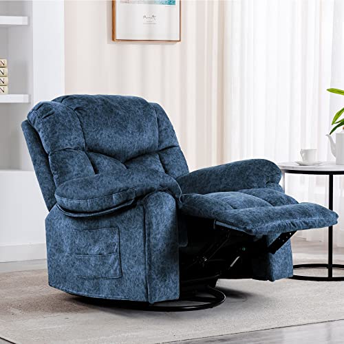 Homyedamic Recliner Chair Massage Rocker Swivel Heated With Hideable Cup Holders, Oversized Lounge Wide Lazy Boy Ergonomic Single Sofa Seat For Living Room Bedroom (Blue) #TOP7