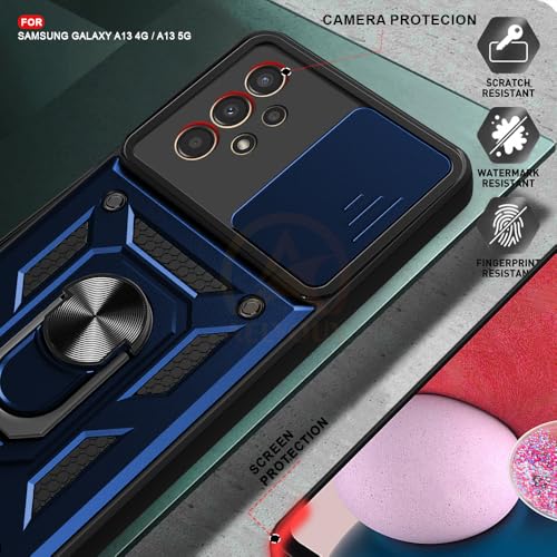Image of Armor Bumper Back Cover Case for Samsung A13 4G | Rotating Camera Cover, Ring Holder & Kickstand | Heavy Duty & 360 Degree Protection Samsung A13 4G Back Cover (Blue)