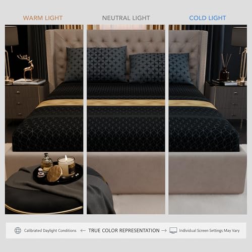 Image of Stoa Paris 100% Bamboo Cotton King Size Fitted Bedsheet with 2 Pillow Covers, 200TC Printed Bed Set, Breathable, All-Season Comfort, Home Decor, Imperial Grandeur - Midnight Crest (182cmx198cm+30cm)