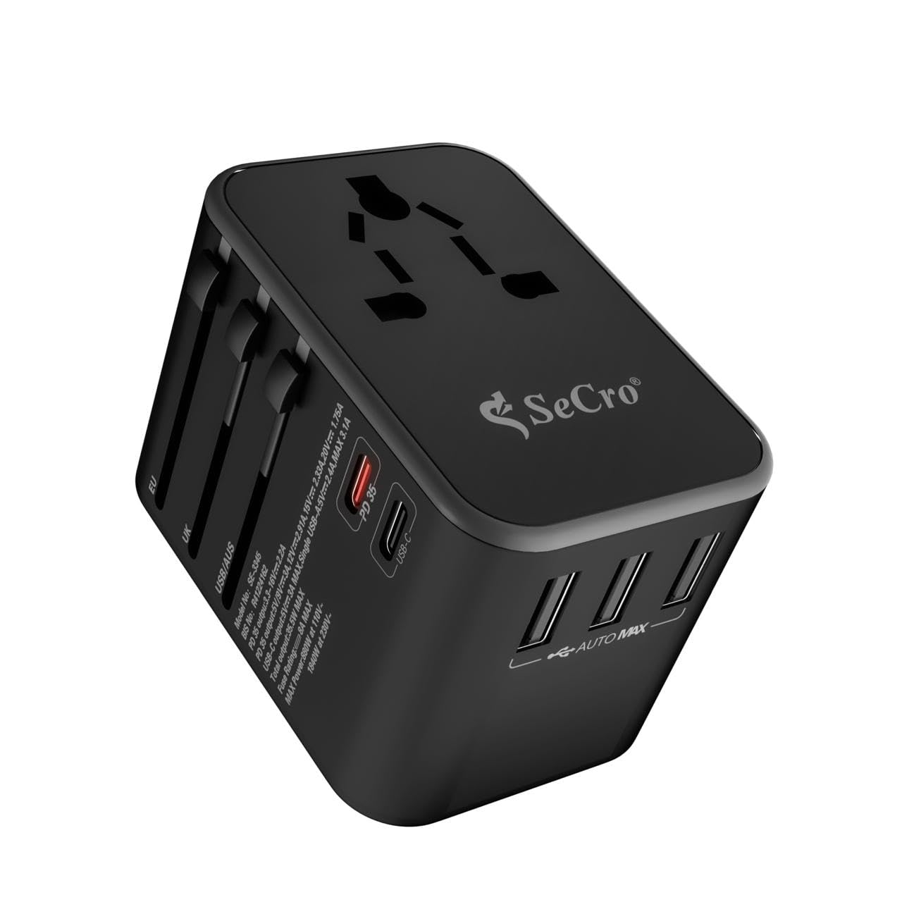 SeCro 6 in 1 Worldwide Universal Socket Travel Adapter with Type-C PD 35.5W Fast Charging | International Travel Socket Adaptor for US, UK & Europe-image-34