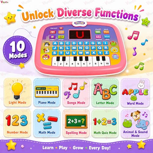Image of Vikrida Educational Learning Kids Laptop Tablet Computer Plus Piano with led Screen Music Fun Toy Activities for Kids Toddlers to Learn Alphabet ABC /Numbers /Words (Age 1- 6 Year Old)