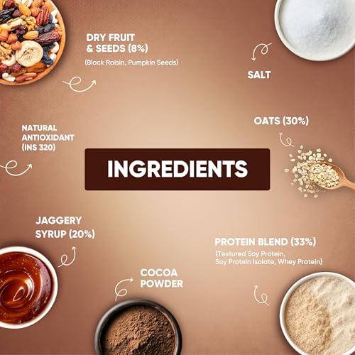 Image of PRO.FITNESS 27g High Protein Oats 900g (By MyFitness) | Dark Chocolate Oats with Almonds, Pumpkin Seeds and Raisins| Chocolate Rolled Oats with Jaggery - No Refined Sugar | Breakfast Cereals