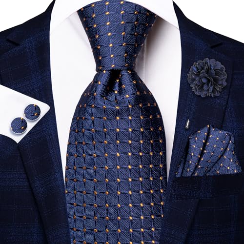 Image of Hi-Tie 5Pcs Mens Solid Color Silk Tie Satin Pretied Bowtie Lapel Pin for Men Handkerchief Cufflink Wedding Gift Box