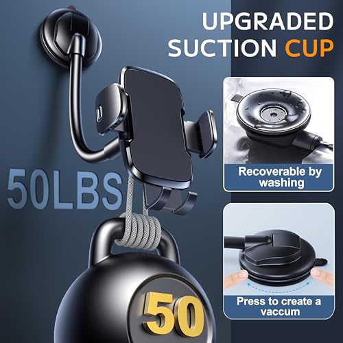 Image of Phone Holders for Your Car [Gooseneck Flexible] Phone Stand for Car Dashboard Windshield Automotive Accessories [Strong Suction Cup] Cell Phone Car Mount for All iPhone Android Smartphone