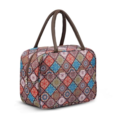 Image of FLYNGO Large Insulated Lunch Bag for Office, School, Women, Men, Tiffin Pouch Bag, Hot & Cold Lunch Box Bags for Boys, and Girls (Brown Mandala)