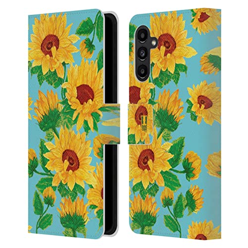Étui portefeuille cuir Samsung Galaxy A13 5G protection clapet motif fleur tournesol