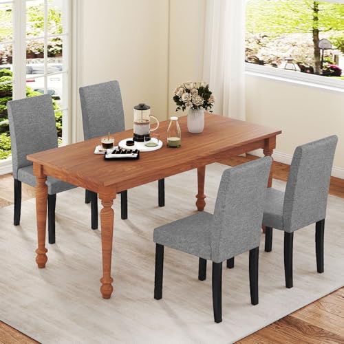 Image of COSTWAY Fabric Armless Dining Chairs Set of 2, Upholstered Kitchen Side Chair w /Rubber Wood Legs, Padded Seat & High Backrest, Mid-Century Modern Accent Chairs for Living Room Restaurant (Light Gray)