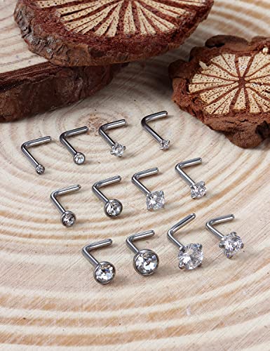 18G 20G 22G 24G Nose Rings Studs 316L Surgical Steel L Shaped Nose Nostril Studs Piercing Jewelry for Women Men Silver Gold Black CZ 1.5mm 2mm 2.5mm 3mm 3.5mm 4mm4