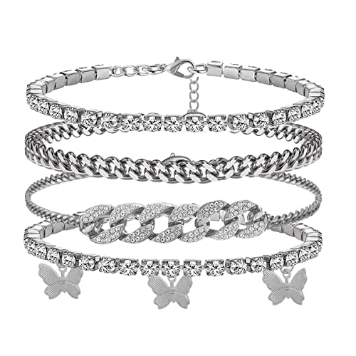 Image of yfstyle Butterfly Ankle Bracelet for Women Rhinestone Anklets Bulk Adjustable Layered Beach Ankle Bracelet Braided Chain Anklet Charm Ankle Bracelet Jewerly Gift