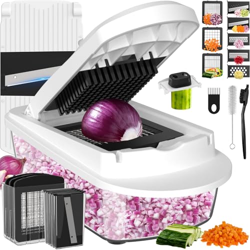 8 Blade All-in-1 Vegetable Chopper Mandoline Slicer with Containe...