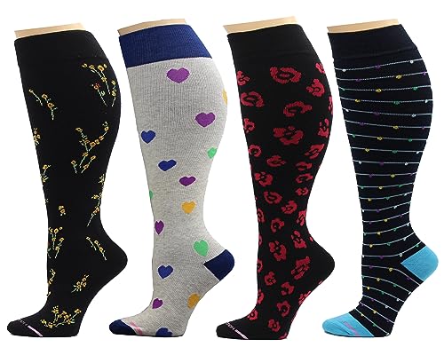 Dr. Motion 4 Pairs Women's Plus Size Wide Calf Compression Knee High Socks Graduated Support