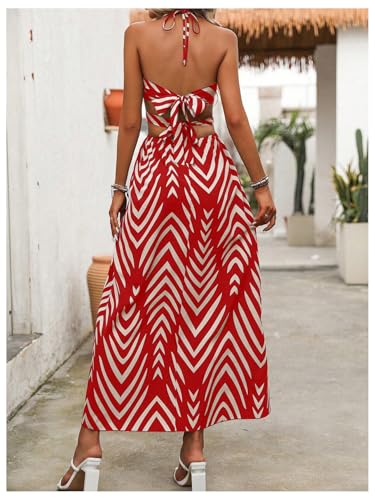 Image of SOLY HUX Women's Tie Backless Cut Out Halter Dress Deep V Neck High Split Long Flowy Dresses