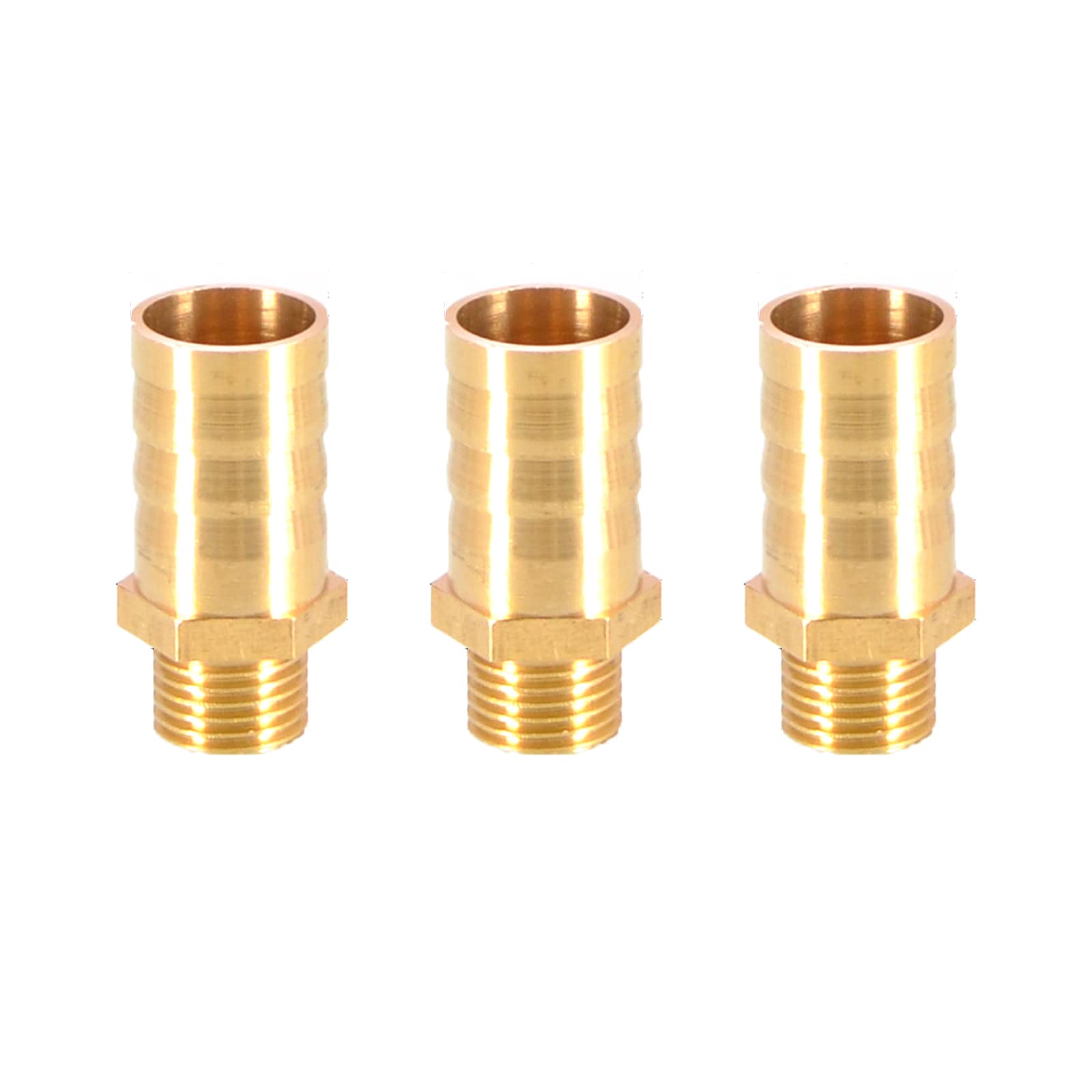 3PCS Solid Brass Hose Tail Connector Barbed to BSP Male Thread 16mm to 1/4” for Air Water Fuel Oil Gas