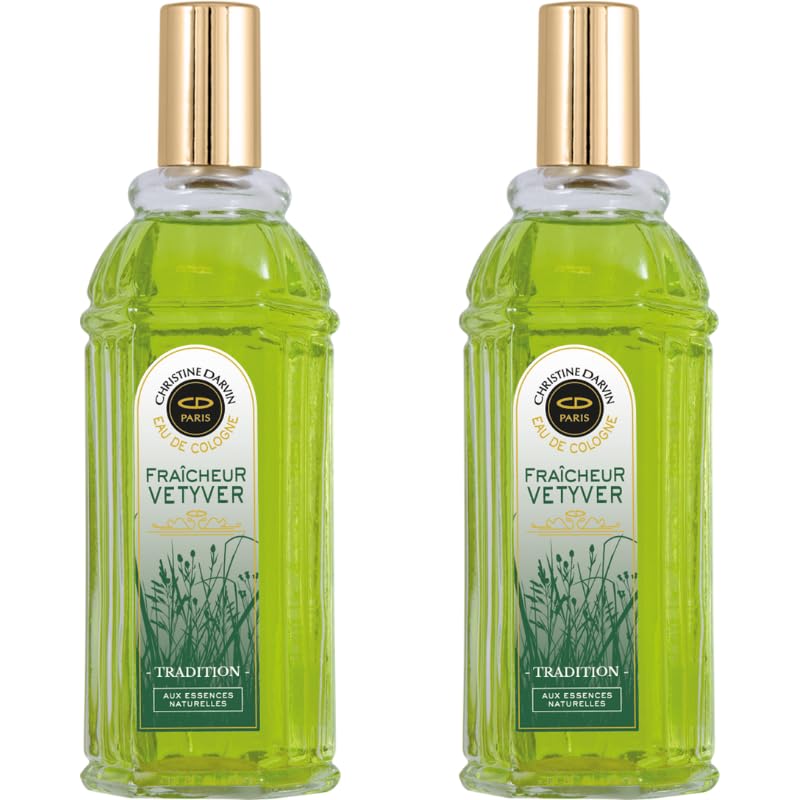 Eau de Cologne Vetyver - Christine Darvin - Hespéridé et Boisé - Made in France - 97% d'ingrédients d'origine naturelle - Spray 250 ml - Petit prix - Lot de 2