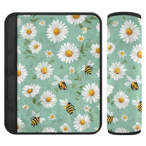 Image of 2 Pack Seatbelt Covers Seat Belt Cover Pad for Adults Boys Girls Car Seat Strap Covers Pads Cushion Universal Shoulder Strap Pad Protector for Backpack Camera Bag 10x7.7Inch Mint Green Daisy Flowers a