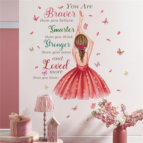 Lovely Little Girl Butterfly Wall Decal Sticker, Positive Saying You are Beautiful Girl Nursery Decor Inspirational Home Kid Room Decoration Bedroom Playroom Art Gift (Lovely Little Girl 5)