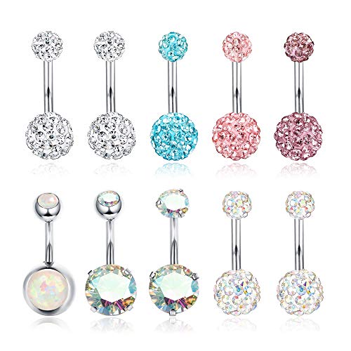 ORAZIO Belly Button Rings for Women Stainless Steel CZ Opal Belly Rings Barbell Piercings Body Jewelry