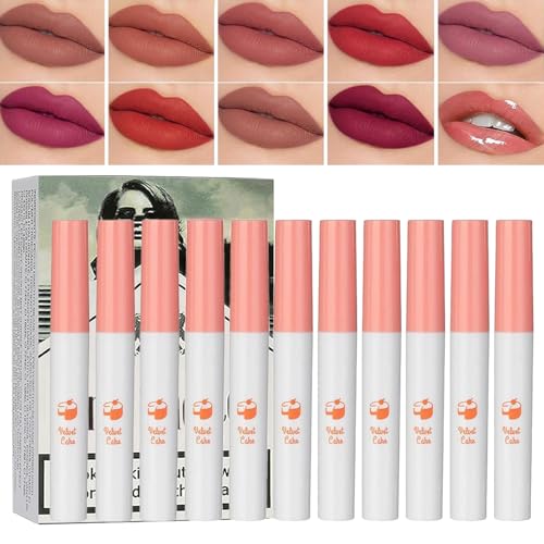 Labios Lana Del Rey, 10 Pcs Lipgloss Set Juego De Lápiz Labial, Tinte de Labios para Mujeres, Resistente al Agua De Larga Duración No Pegajosa, Sin Crueldad y Altamente Pigmentada
