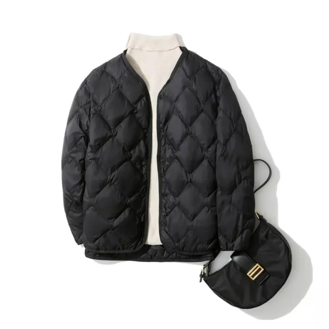 Chaquetas ligeras acolchadas para mujer, abrigos de plumón de pato, para invierno, con bolsillos, con plumas femeninas, sin cuello, Gris EN8, 3XL