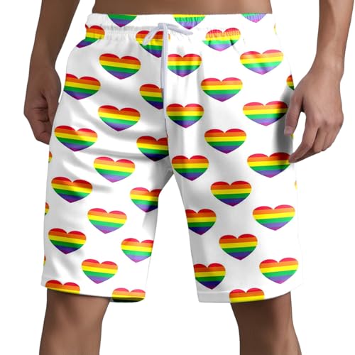 Generisch Pride Rainbow LGBT Pantalones cortos de playa para hombre con bolsillos, pantalones cortos de playa de verano, cintura elástica, pantalones cortos deportivos para hombre, diseño de arco