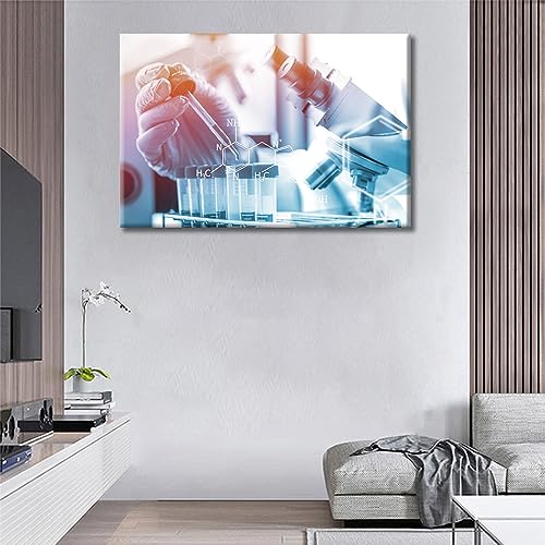 Image of Rack Science Research in Test Tubes Wall Art 1 Panels Chemical Equations and Periodic Table Wall Pictures Framed Wall Art Posters Giclee Wooden Framed Gallery-Wrapped Ready to Hang (24 inch Wx36 H)