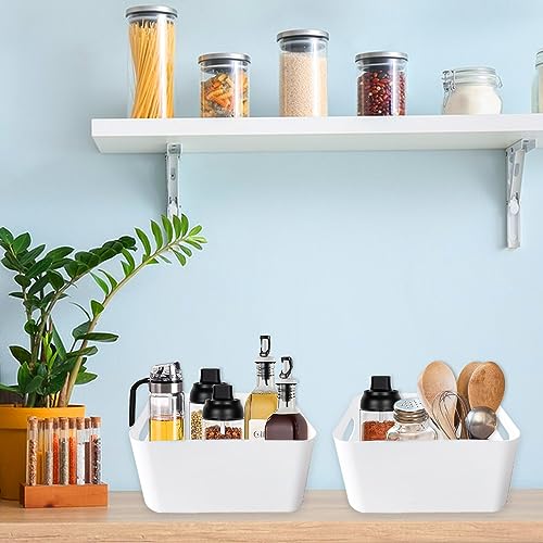 Jesdavan Aufbewahrungsbox Weiß, 4 Stück Aufbewahrungskisten, Aufbewahrungsbox Kunststoff, Korb Plastik, Ordnungsbox, Multifunktion Geeignet für Küche Bad Kleiderschrank(20 x 14 x 7 CM)