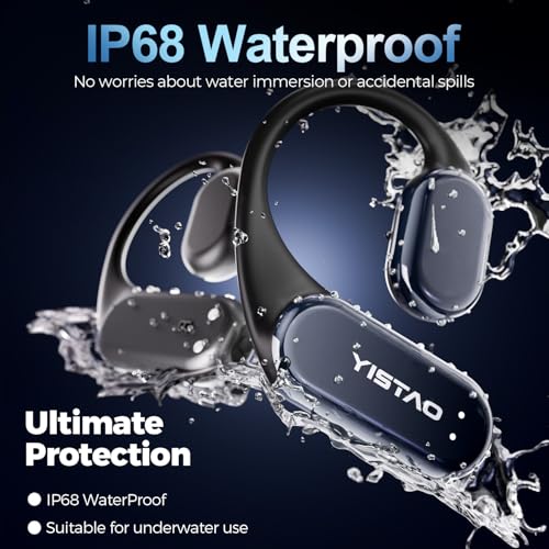 Image of True Bone Conduction Headphones, Open Ear Earbuds with Ear Hooks, Up to 60 Hours Playtime with Charging Case, Bluetooth 5.3, IP68 Waterproof, for Running, Yoga, Gym, Sports