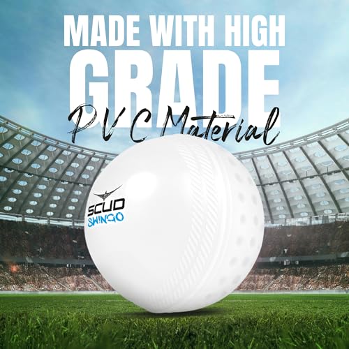 Image of SCUD Swingo Wind Ball for Cricket, Specially Designed for Swing, Dual-Surface Half-Dimple & Half-Smooth Design, PVC | 72.39mm Diameter,105g (Pack of 3pc Balls, White)