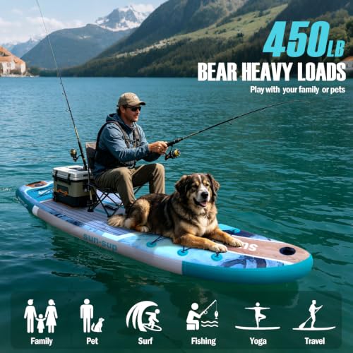 Image of Inflatable Stand Up Paddle Board Extra Wide SUP Board with Removable Fin with Premium SUP Paddle Board Accessories, Wide Stable Design, Non-Slip Comfort Deck for Youth & Adults
