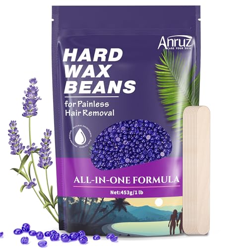 ANRUZ Cera de depilación de piel sensible 453g - con 10 aplicadores - cera de depilación térmica para cejas, cara y cabello fino