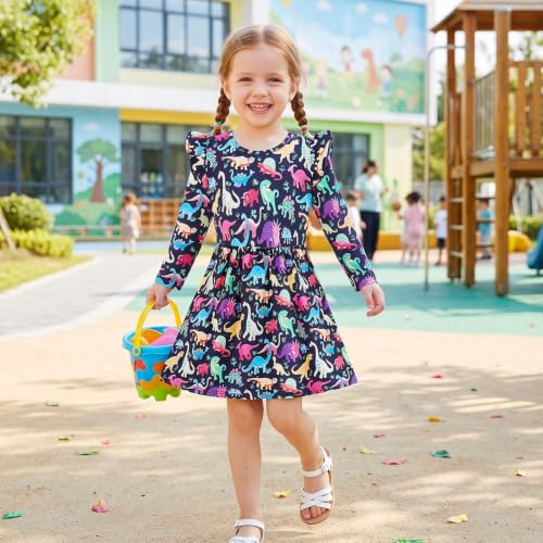 Image of Toddler Little Girls Casual Dresses Short Sleeve Crew Neck Graphic Cartoon Dress for 2-8 Years