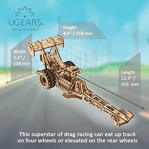 Ugears Kit Modellino Auto Da Costruire - Dragster Modellismo Da Costruire Adulti E Bambini Con Un Potente Motore Ad Elastico - Auto Da Corsa Puzzle 3D Legno - Modellini Da Costruire Wooden Puzzle - 3
