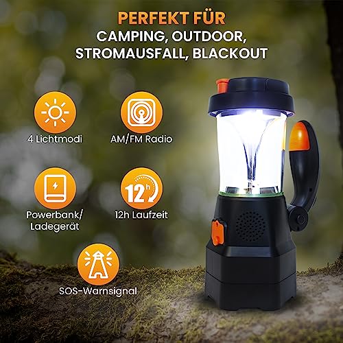 SELBST-SICHER 4in1 LED Laterne aufladbar | Notfallradio | Powerbank | Handyladegerät | SOS-Sirene | optimal bei Stromausfall, Blackout, Camping und Freizeit