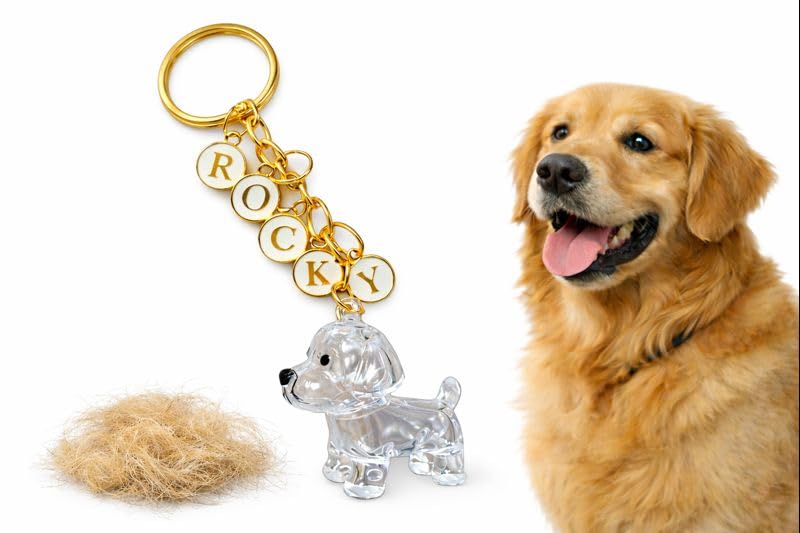 Dog key chain custom with name added + Hair Storage Bottle Accessory. Cute Dog Hair Holder Keyring Memorable keepsake (Transparent) + Free blind box surprise gift inside !-image-47