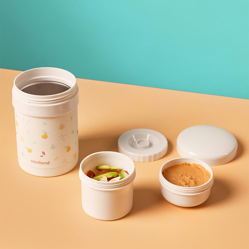 Miniland Thermetic Valencia 700ml. Thermos pour aliments solides, avec une double couche d'acier et des intérieurs hermétiques | Grand conteneur en acier inoxydable, isolation à double paroi, fermeture hermétique, comprend 2 récipients en plastique