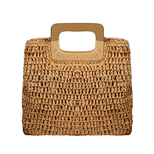 Straw Tote Bag with Wooden Handle Women Hobo Woven Handbag Summer...