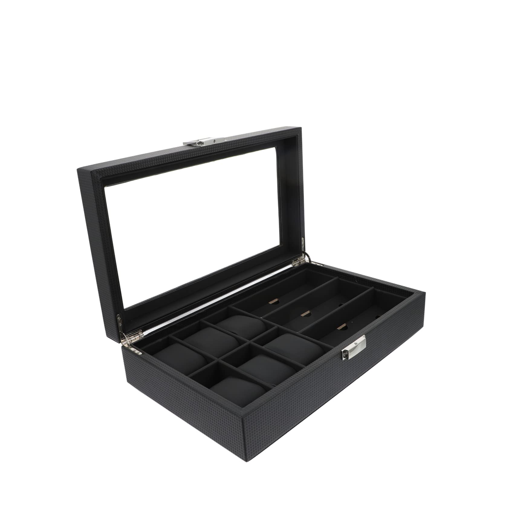 FRCOLOR Caja para Relojes Negra de 6 Ranuras y 3 Gafas en PU