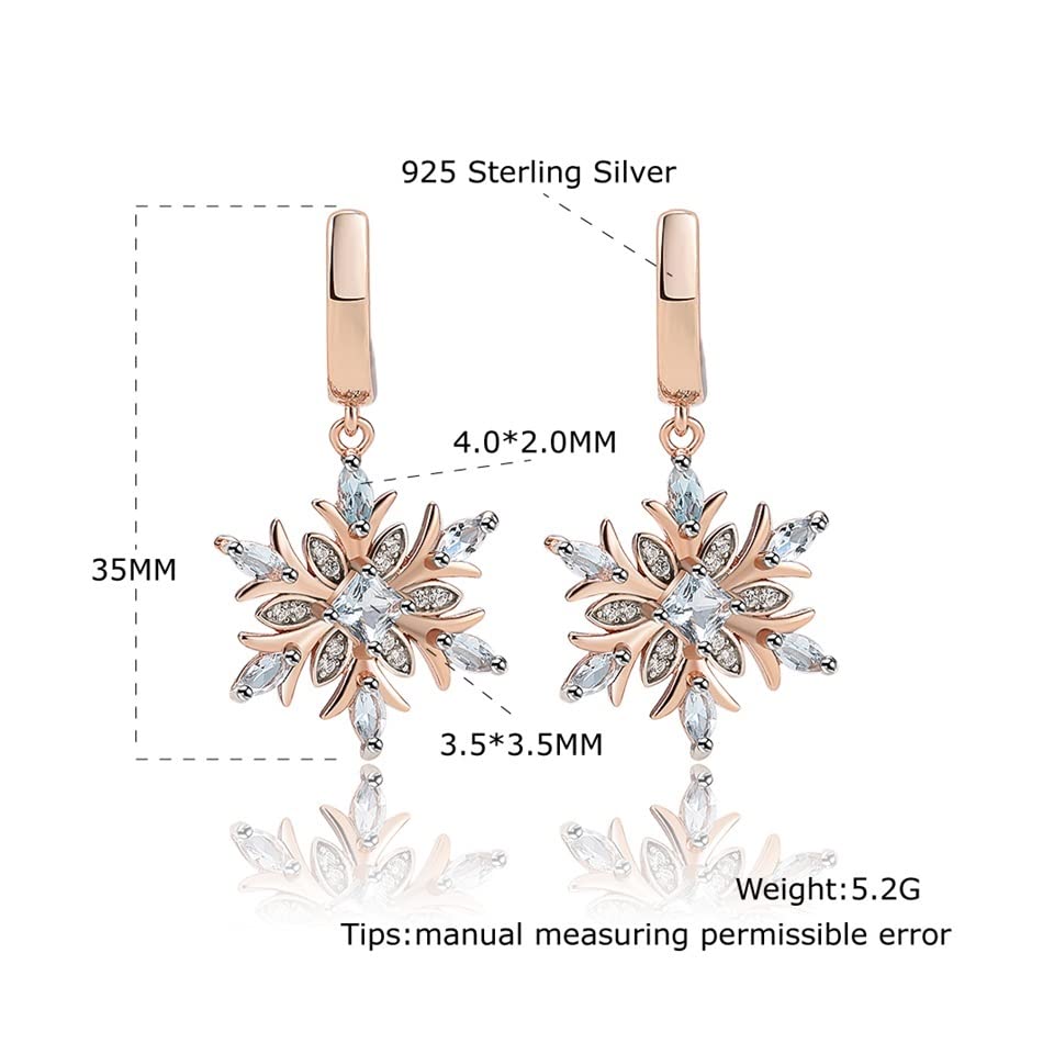 Generico yaoqijie Orecchini con Pietre preziose in Argento Sterling 925 Fiocco di Neve Topazio Blu for Le Donne Regali di Anniversario di Fidanzamento di Gioielli delicati Adorabili Lasting