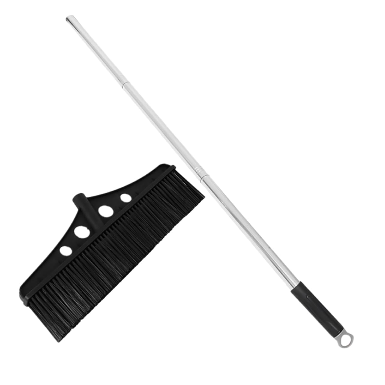 CALLARON Escoba de Jardín Desmontable Negra, Mango Ergonómico de Acero Inoxidable y Nylon, Limpieza para Porches y Piscinas