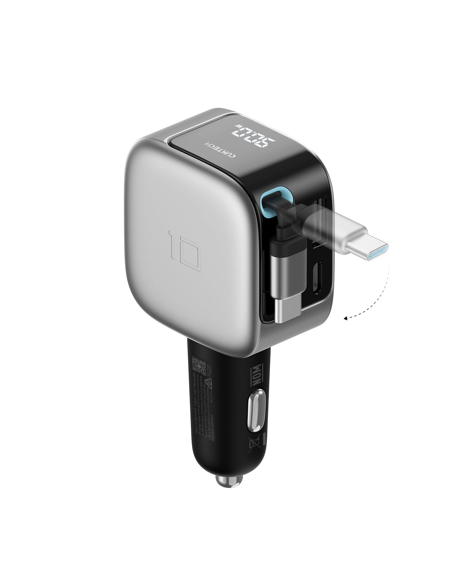 CUKTECH 85W Retrattile Caricatore Auto, Caricabatteria Accendisigari USB C 3 Porta (2C1A) Ricarica Rapida Compatibile con iPhone 17 Pro Max Air/iPhone 16/15/14, Galaxy S25/24, MacBook, iPad Pro