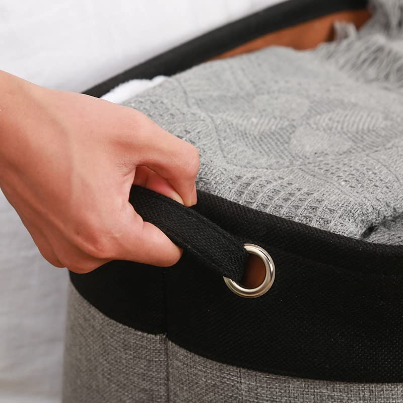 kamuavni Large Fabric Storage Basket, Collapsible Storage Cubes Organizer with Cotton Handles Rectangle Storage Bins For Closet/Nursery/Bathroom/Kids Room 15 * 10.2 * 9.5Inch, grayblack