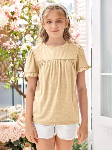 Image of Ebifin Girls Short Sleeve Tops Kids Peplum Babydoll T Shirts Tees 4-15Y | Girls T-Shirts, Crew neck Short Sleeve Shirts, Casual Tunic Tops, Cute Blouses, Summer Tees, Ruffle Hem, Loose fit