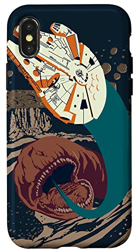 Coque iPhone X XS Star Wars Millennium Falcon Escapes Space Slug Navy