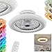 LED Deckenventilator Piraeus, Deckenlampe mit Ventilator aus Metall und Kunststoff in Weiß, RGB Farbwechsler, über Fernbedienung dimmbar, Timer und Nachtlicht, 40 Watt, 2200 Lumen, 3000-6500 Kelvin