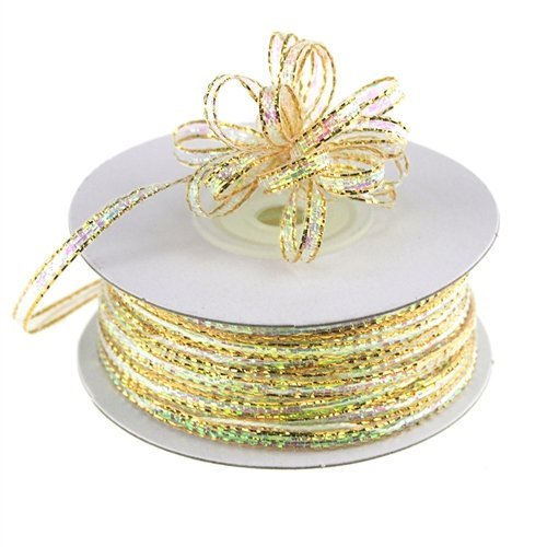 Ben Collection1/4" X 25 Yards Iridescent Pull String Bows Ribbon (Iridescent Gold)