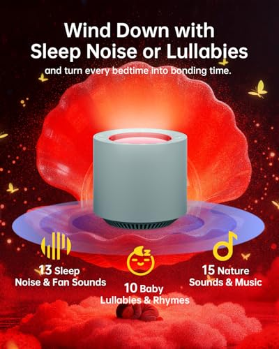 Image of Sleep Sound Machine: Red Light Therapy White Noise Sound Machine with 38 Soothing Sounds & Calming Womb Soother, Memory Function, Dimmable Nursery Night Light with Timer for Baby Adult Gift (Slate)