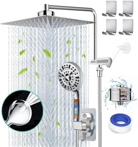 Shower Head With Handheld Combo, 6 Inch High Pressure Rainfall Showerhead With Hand Held 70 Inch Hose For Bath - Adjustable Swivel Shower Head Spray