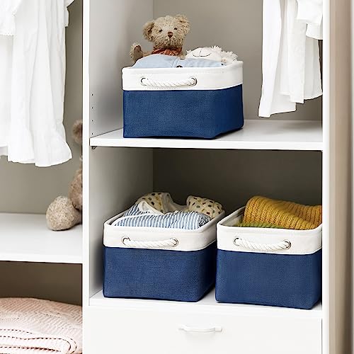 TheWarmHome-Storage-Basket-for-Organizing-Medium-3-Pack-14x10x7-inch-Fabric-Storage-Cubes-for-Shelves-with-Rope-Collapsible-Storage-Bin-for-Organizer-Closet-Cloth-Gift-Toy-White-Jean-Blue TheWarmHome Storage Basket for Organizing Medium 3 Pack 14x10x7 inch Fabric Storage Cubes for Shelves with Rope Collapsible Storage Bin for Organizer Closet Cloth Gift Toy White Jean Blue